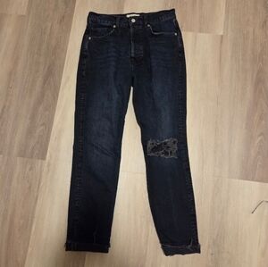 We The Free Womens Skinny Jeans Blue Frayed Hem Distressed Button Fly 29